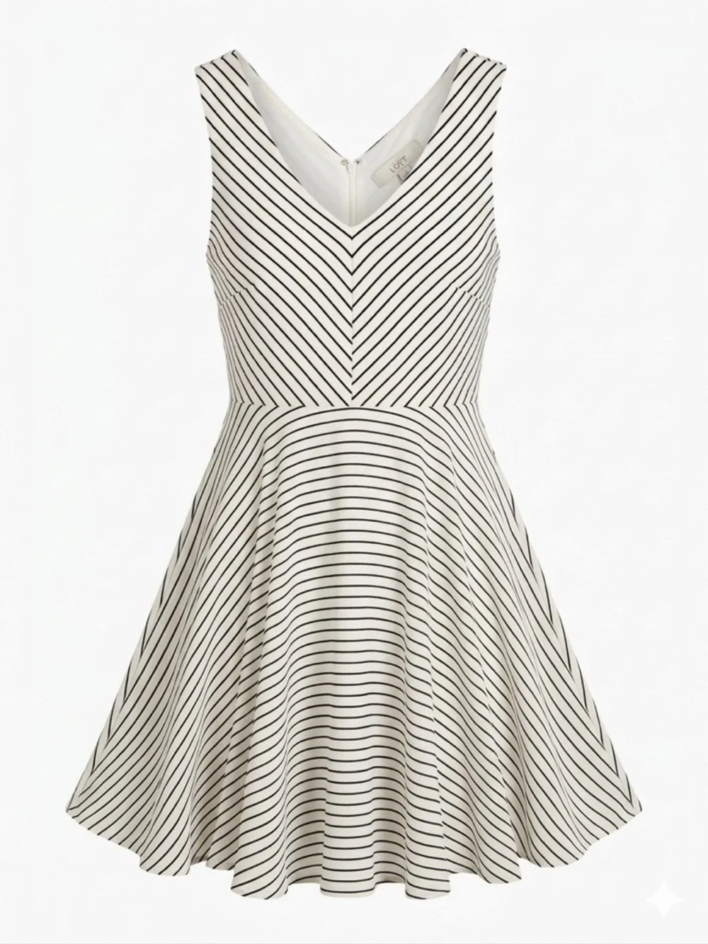 LOFT Striped V-Neck Fit & Flare Dress in Cream and Black - Picture 4 of 6